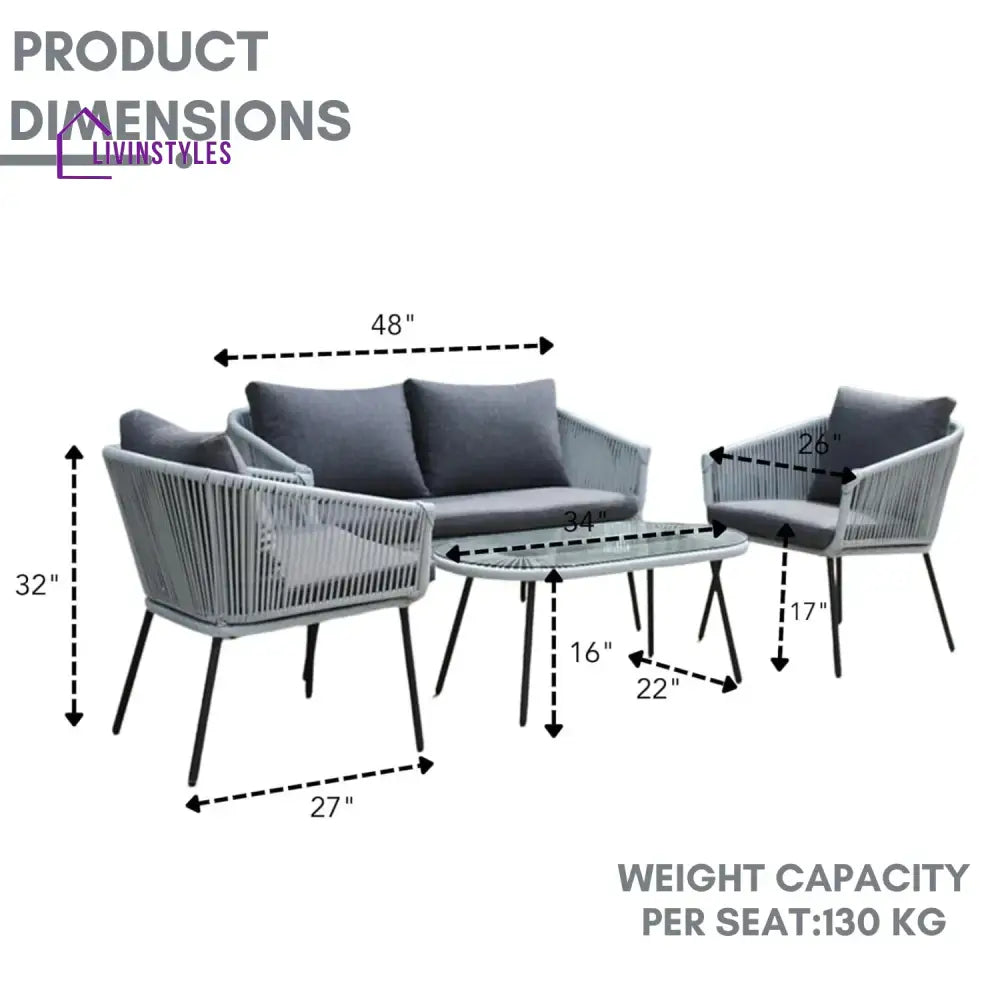 Juhi Outdoor 4 Seater Rope Conversation Sofa Set - Sofa Set