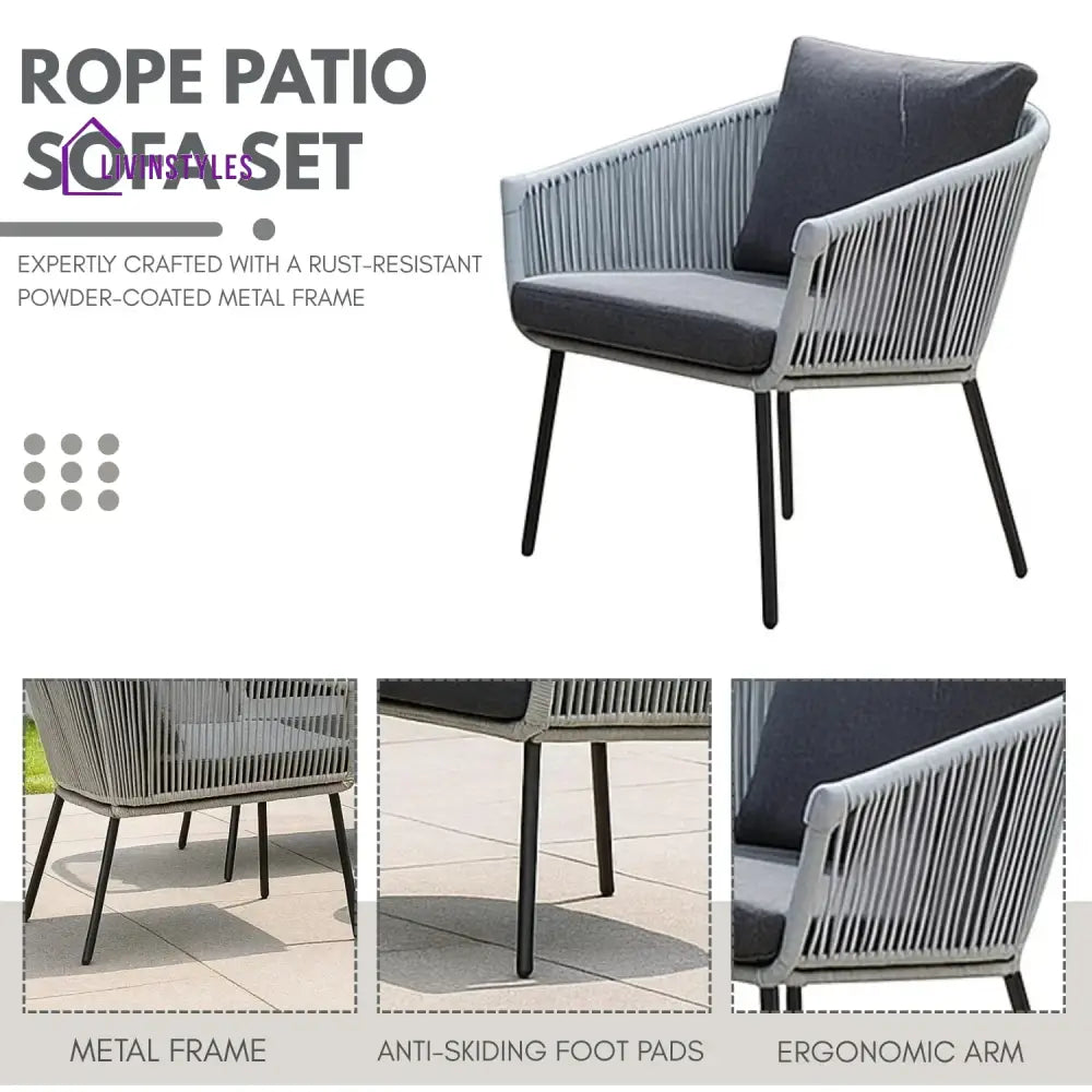 Juhi Outdoor 4 Seater Rope Conversation Sofa Set - Sofa Set
