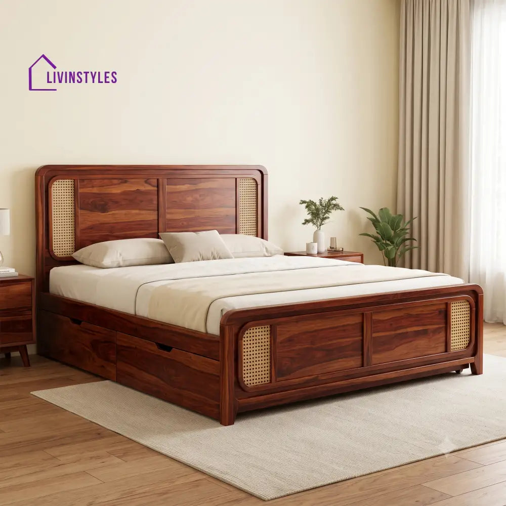Jules Premium Wooden Bed with Drawer Storage | King Size Bed & Queen Size Bed Online