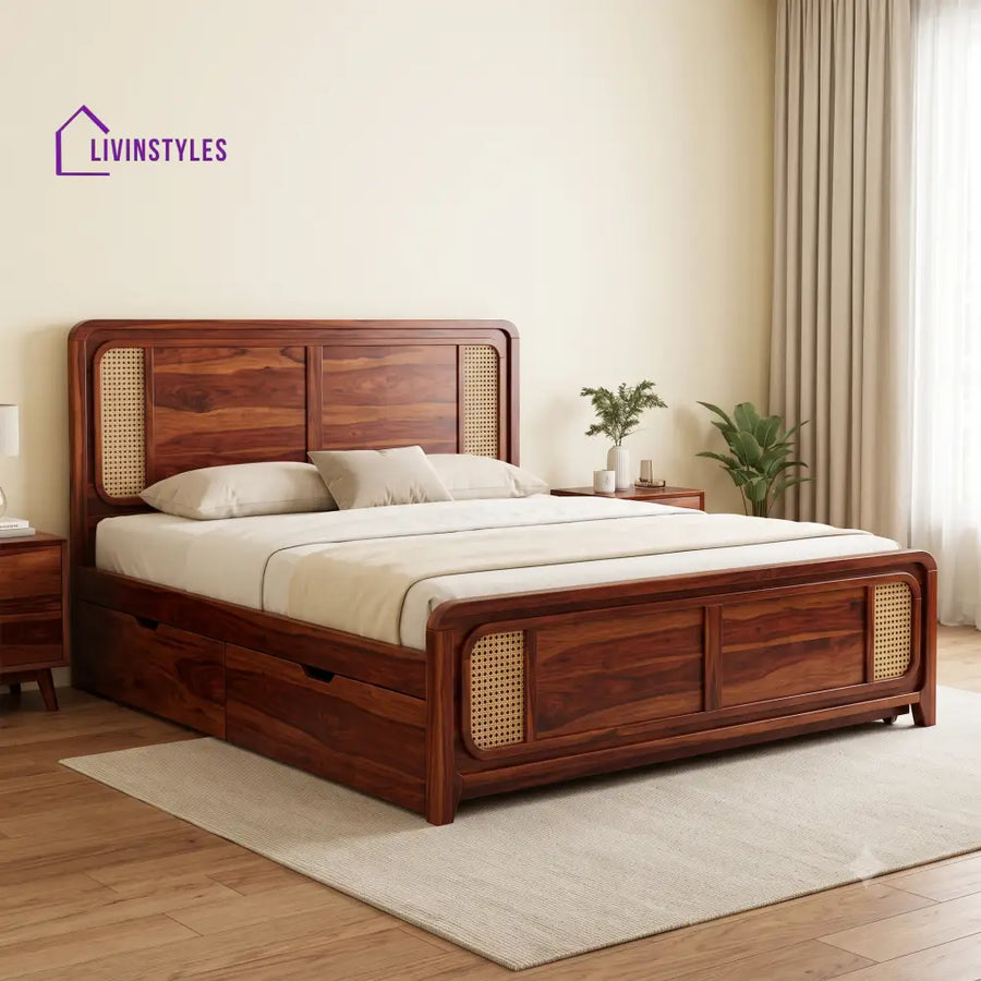 Jules Premium Wooden Bed with Drawer Storage | King Size Bed & Queen Size Bed Online
