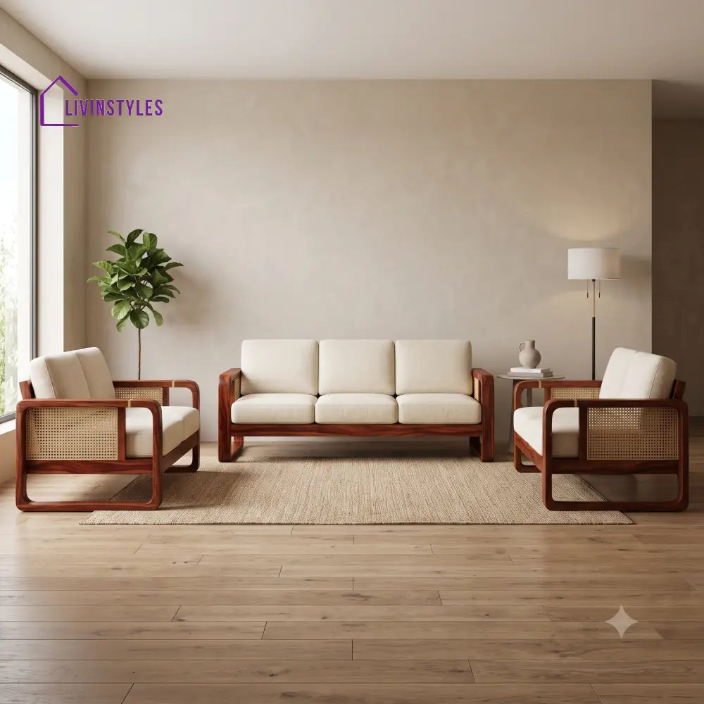 Jules Premium Wooden Sofa Set for Living Room | 3 + 1 + 1 Seater Sheesham Wood Sofa Set