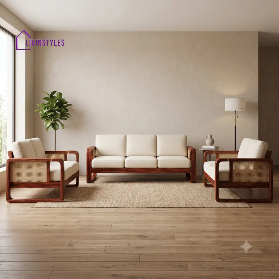 Jules Premium Wooden Sofa Set for Living Room | 3 + 1 + 1 Seater Sheesham Wood Sofa Set
