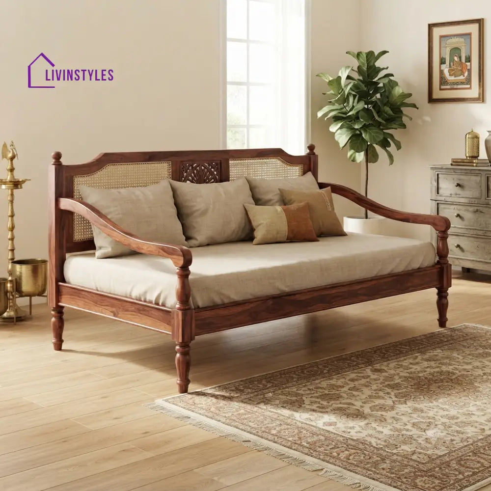 Jules Wooden Divan Bed for Living Room | Solid Sheesham Wood