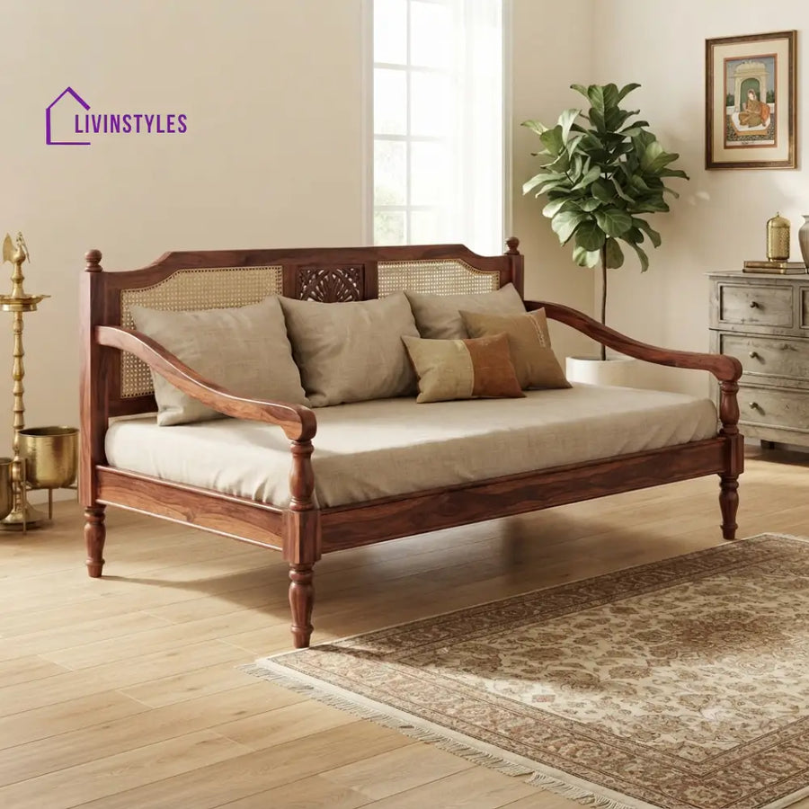 Jules Wooden Divan Bed for Living Room | Solid Sheesham Wood