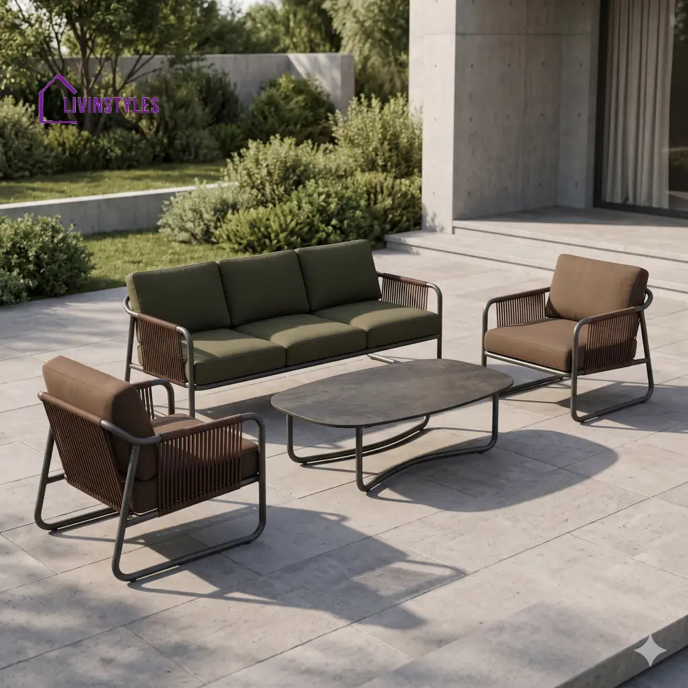 Julia Premium MS Frame with Powder Coated Outdoor Sofa Set with Weather Proof Fabric