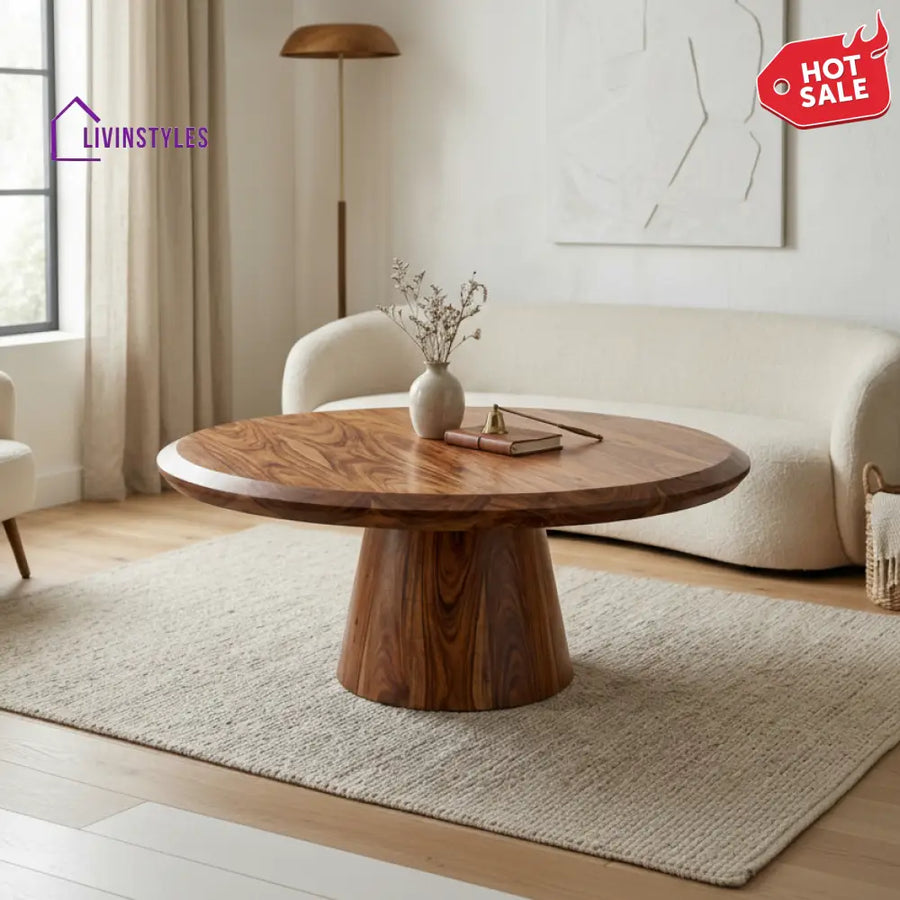 Julia Sheesham Wood Round Shaped Coffee Table for Living Room