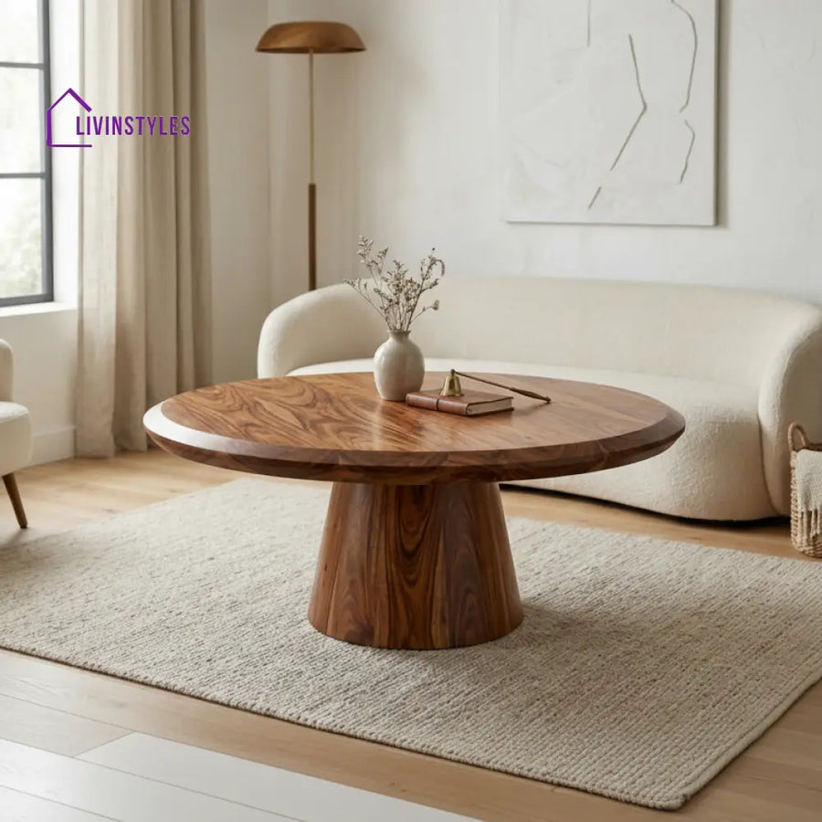 Julia Sheesham Wood Round Shaped Coffee Table for Living Room