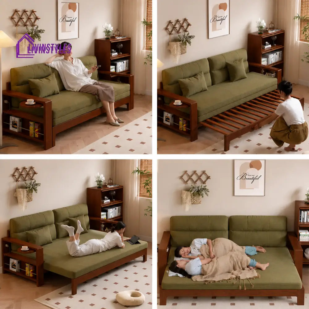 Julia Sofa Come Bed with Wide Armrest and Storage Shelf - FURNITURE