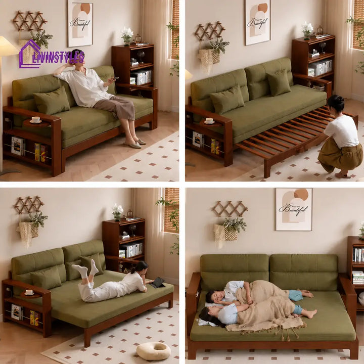 Julia Sofa Come Bed with Wide Armrest and Storage Shelf - FURNITURE