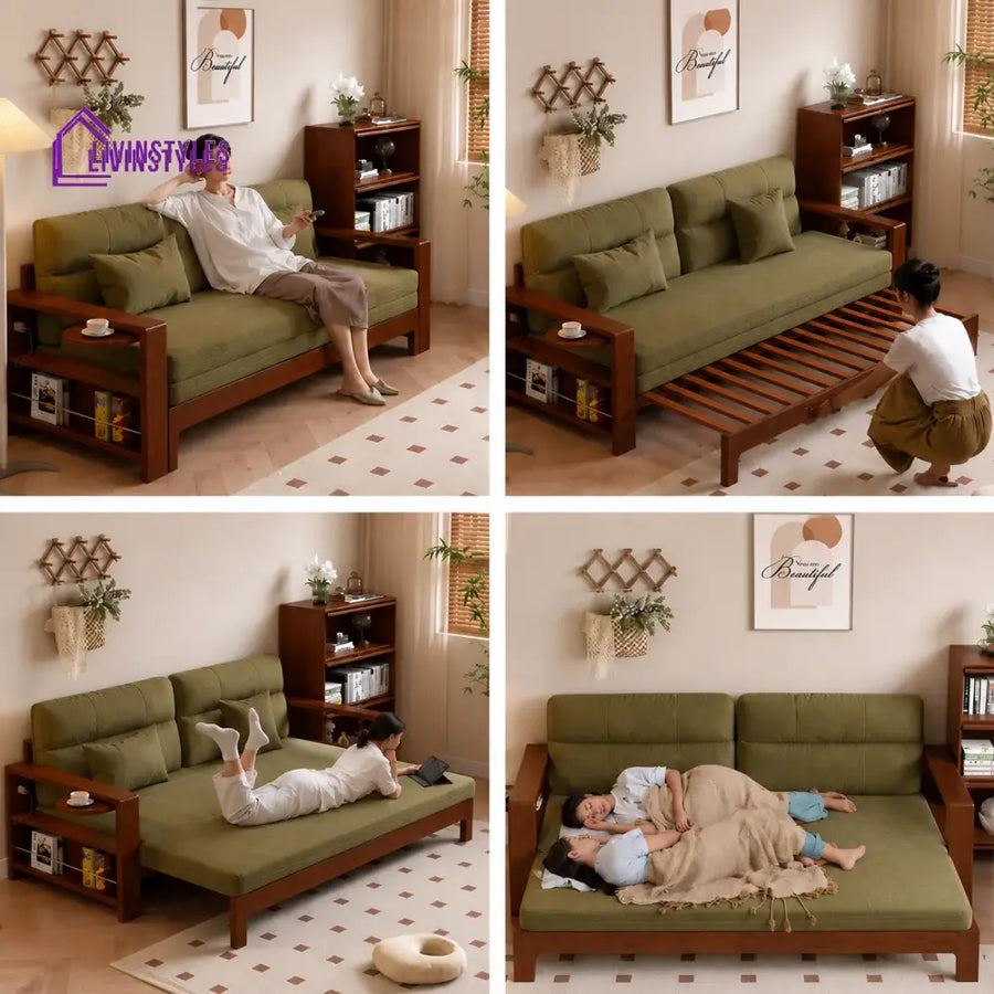 Julia Sofa Come Bed with Wide Armrest and Storage Shelf - FURNITURE