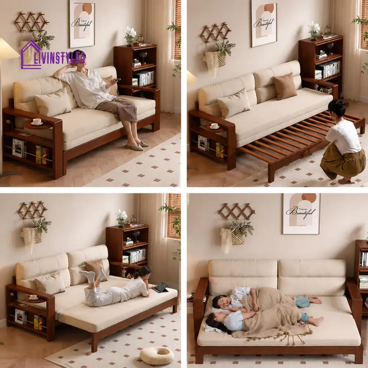 Julia Sofa Come Bed with Wide Armrest and Storage Shelf - FURNITURE