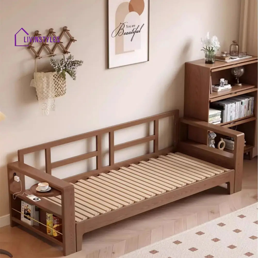 Multifunctional Retractable Sofa Bed with Wide Armrest and Storage Shelf FURNITURE