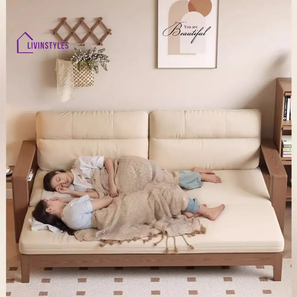 Multifunctional Retractable Sofa Bed with Wide Armrest and Storage Shelf FURNITURE