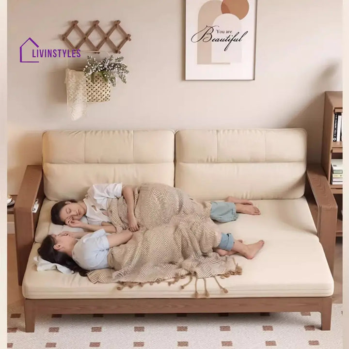 Multifunctional Retractable Sofa Bed with Wide Armrest and Storage Shelf FURNITURE