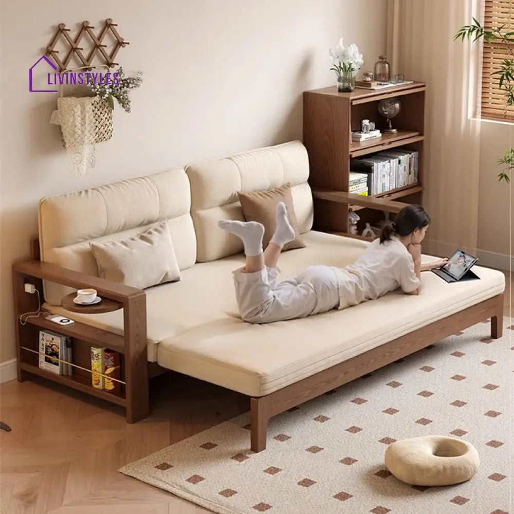 Multifunctional Retractable Sofa Bed with Wide Armrest and Storage Shelf FURNITURE