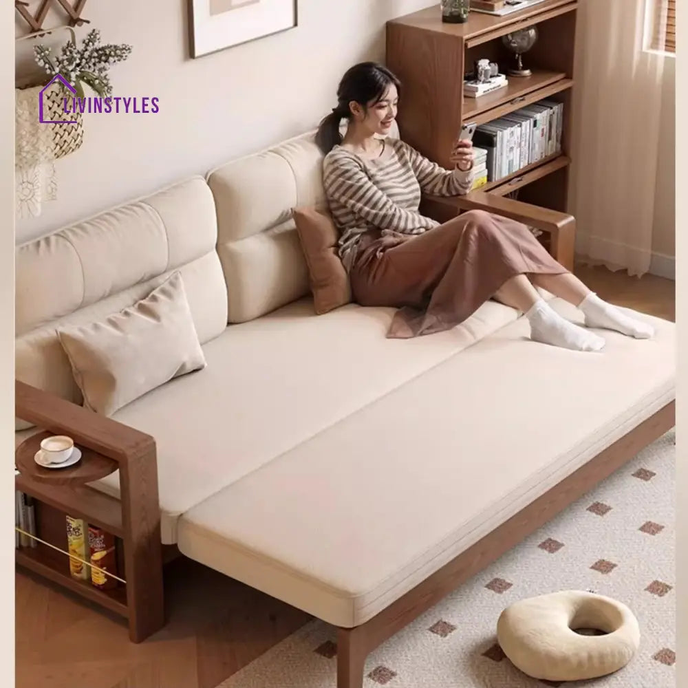 Multifunctional Retractable Sofa Bed with Wide Armrest and Storage Shelf FURNITURE