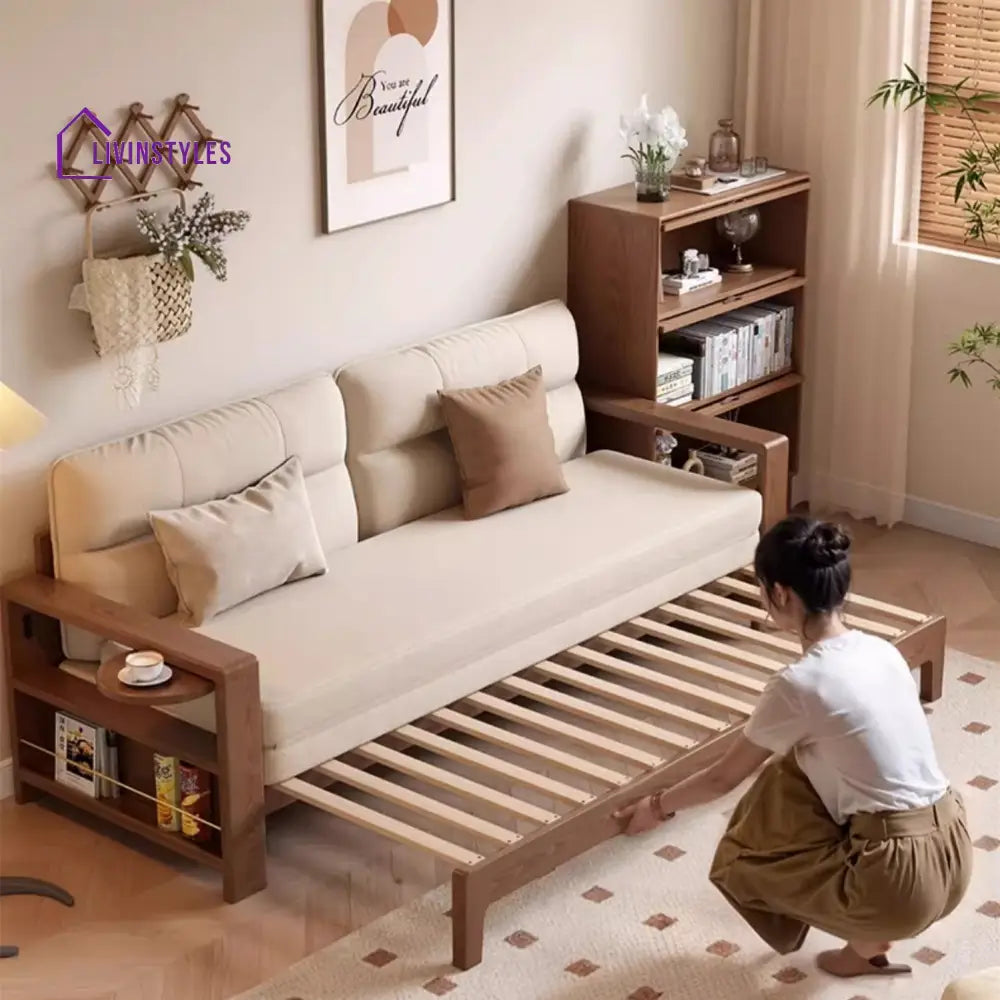 Multifunctional Retractable Sofa Bed with Wide Armrest and Storage Shelf FURNITURE