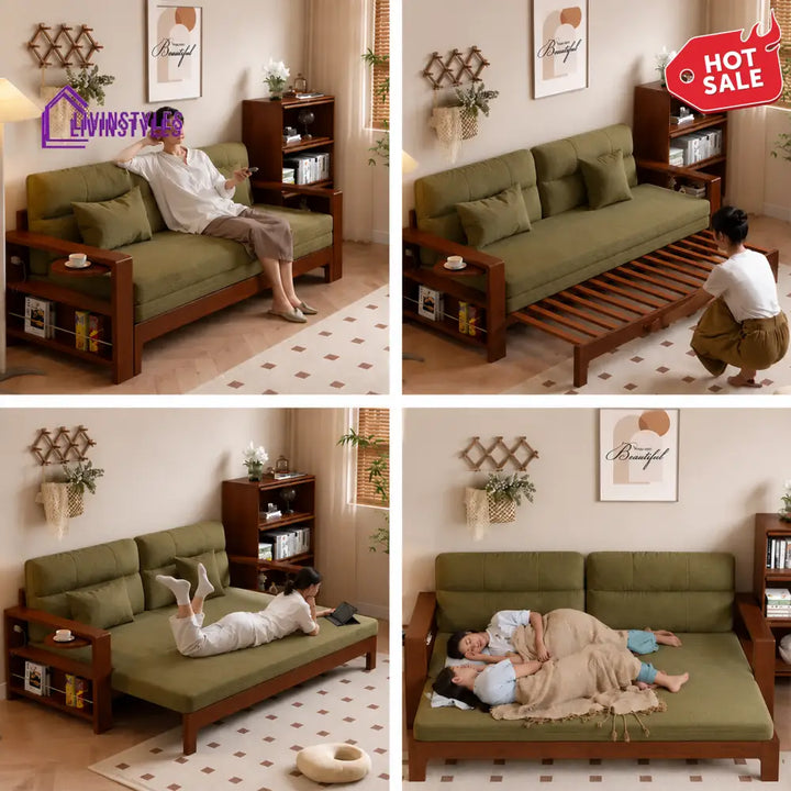 Julia Sofa Come Bed with Wide Armrest and Storage Shelf - FURNITURE