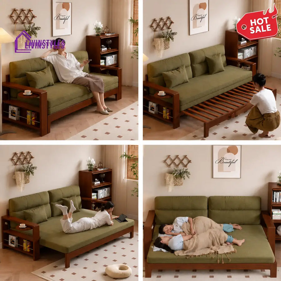 Julia Sofa Come Bed with Wide Armrest and Storage Shelf - FURNITURE