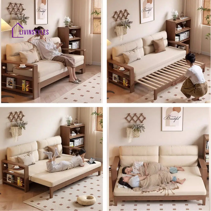 Multifunctional Retractable Sofa Bed with Wide Armrest and Storage Shelf FURNITURE