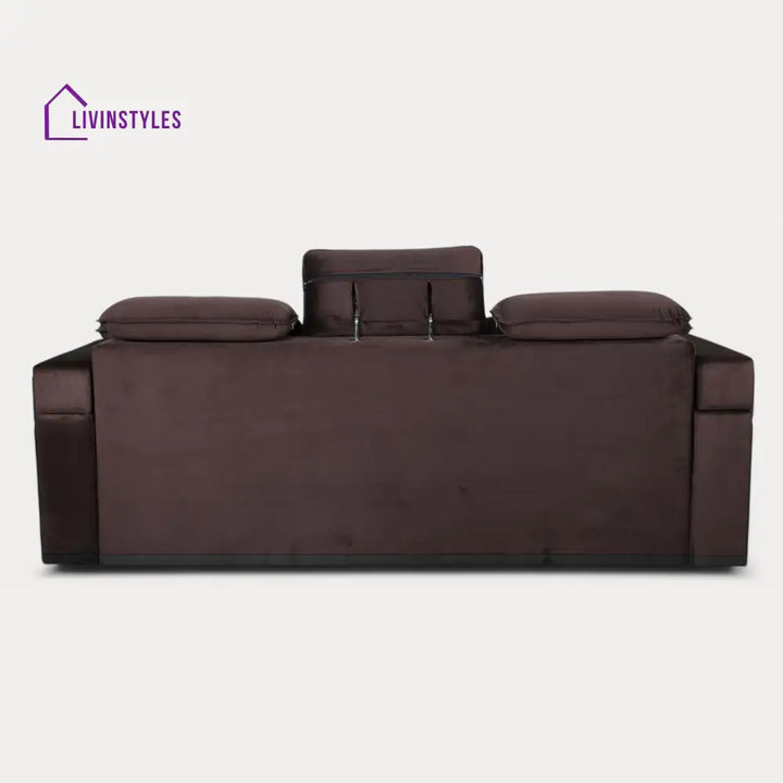 Cameo Velvet Sofa Cum Bed in Chocolate Brown Colour With Cup Holder