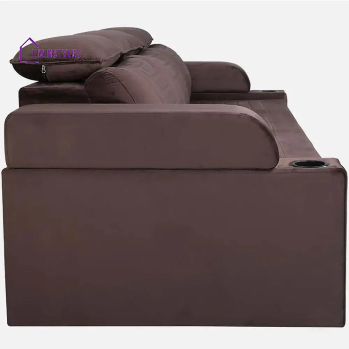 Cameo Velvet Sofa Cum Bed in Chocolate Brown Colour With Cup Holder