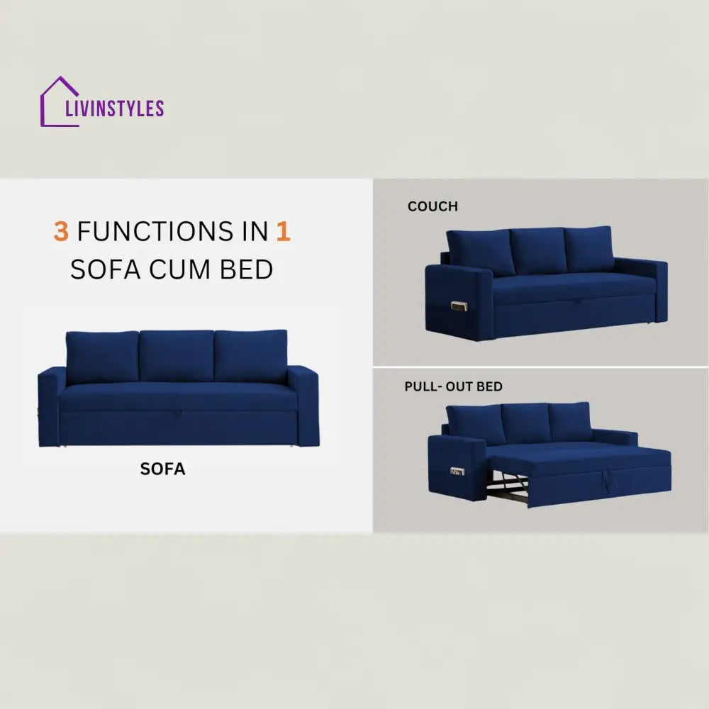 Kara Fabric 3 Seater Pull Out Sofa Cum Bed In Sea Green Colour