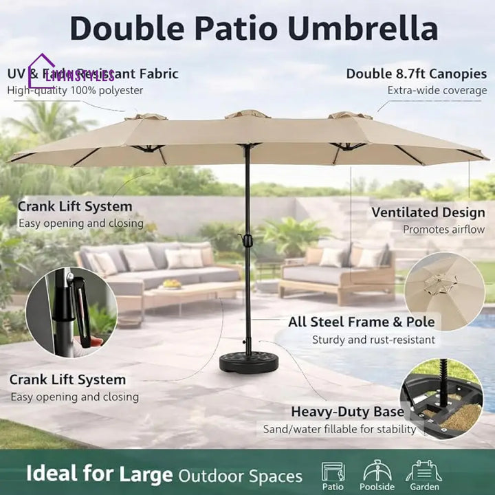 Julie 15 Ft Double Sided Outdoor Patio Umbrella With Granite Base Maroon - Patio Umbrella