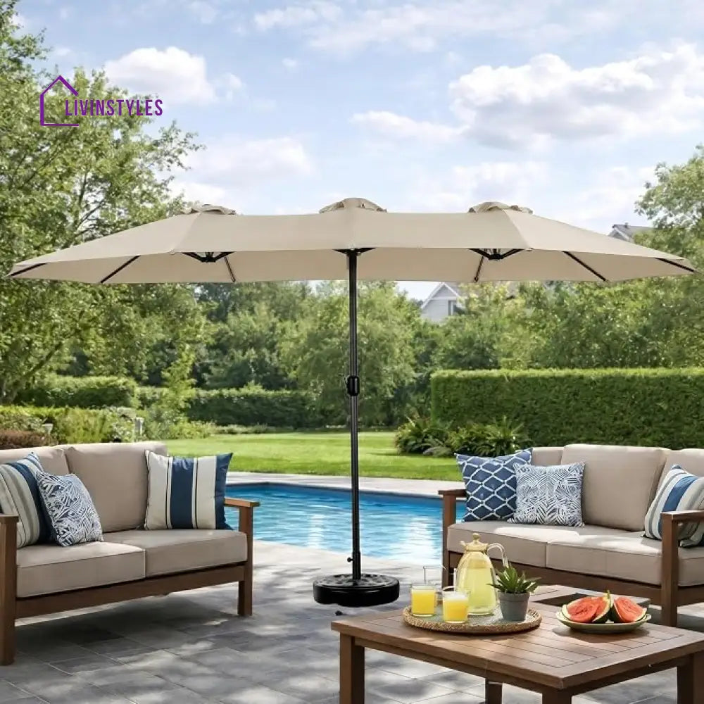 Julie 15 Ft Double Sided Outdoor Patio Umbrella With Granite Base Maroon - Patio Umbrella