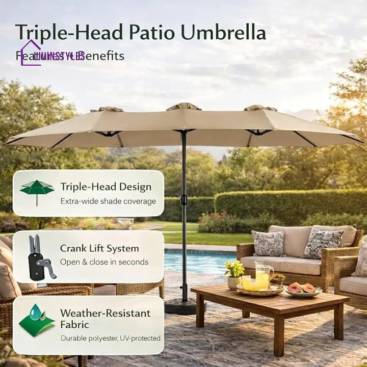 Julie 15 Ft Double Sided Outdoor Patio Umbrella With Granite Base Maroon - Patio Umbrella