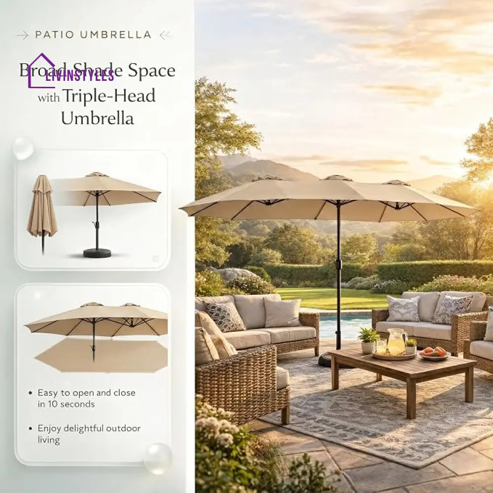 Julie 15 Ft Double Sided Outdoor Patio Umbrella With Granite Base Maroon - Patio Umbrella