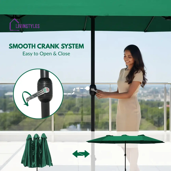 Julie 15FT Double Sided Outdoor Patio Umbrella With Granite Base Green - Patio Umbrella