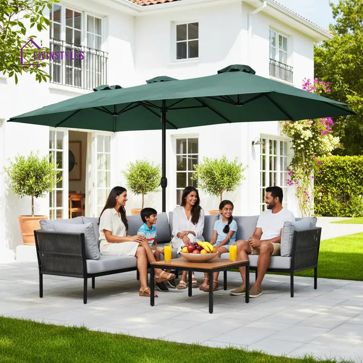 Julie 15FT Double Sided Outdoor Patio Umbrella With Granite Base Green - Patio Umbrella