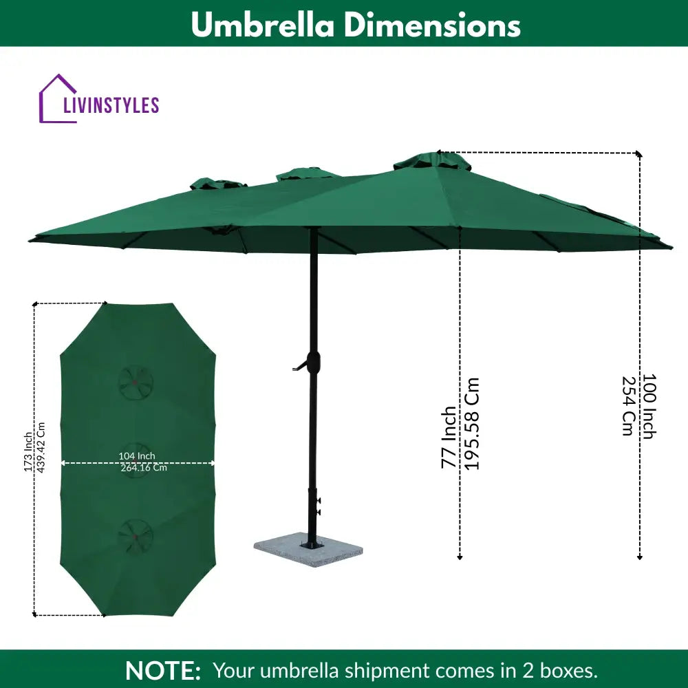 Julie 15FT Double Sided Outdoor Patio Umbrella With Granite Base Green - Patio Umbrella