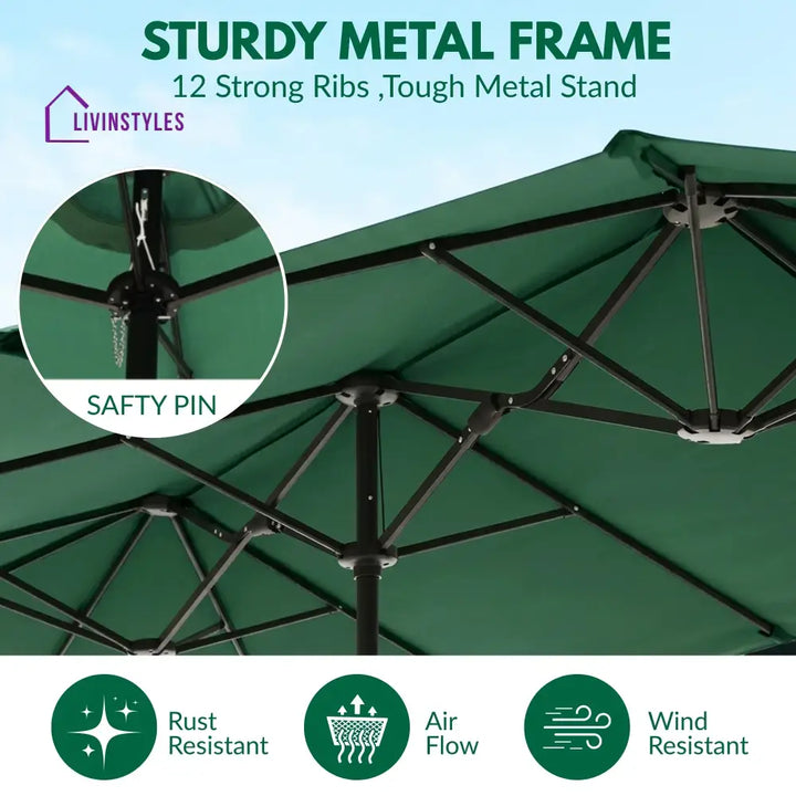 Julie 15FT Double Sided Outdoor Patio Umbrella With Granite Base Green - Patio Umbrella