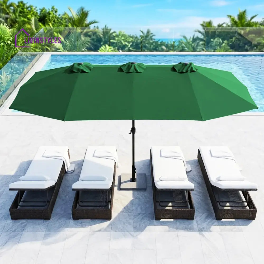 Julie 15FT Double Sided Outdoor Patio Umbrella With Granite Base Green - Patio Umbrella