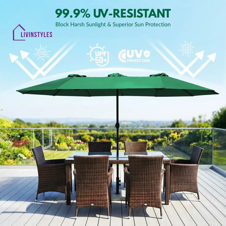 Julie 15FT Double Sided Outdoor Patio Umbrella With Granite Base Green - Patio Umbrella