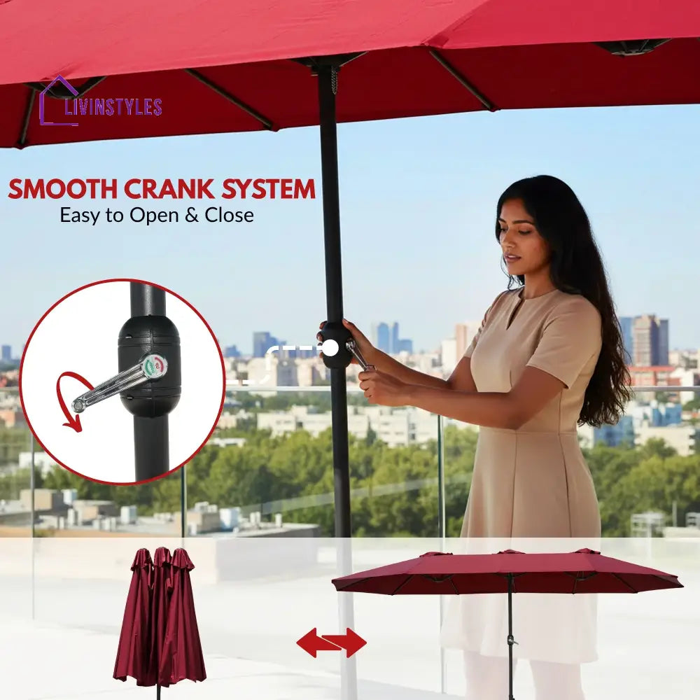 Julie 15FT Double-Sided Outdoor Patio Umbrella with Granite Base Maroon - Patio Umbrella