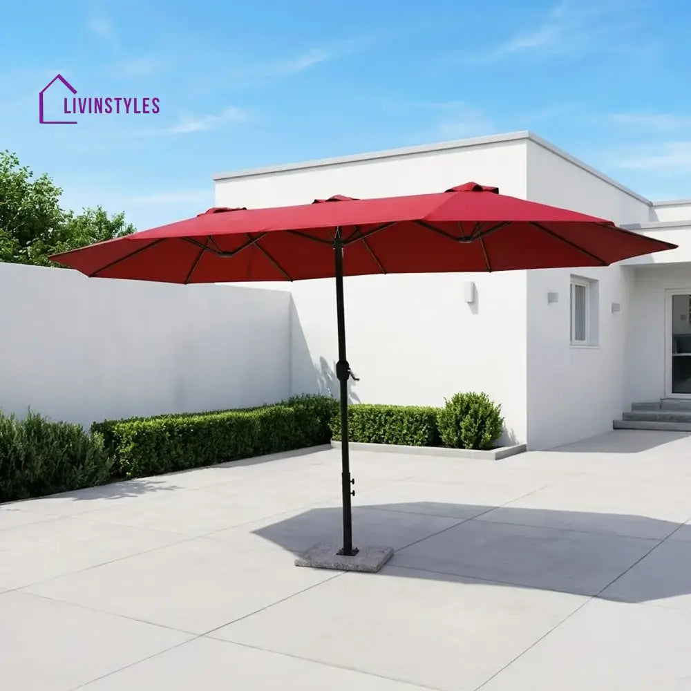 Julie 15FT Double-Sided Outdoor Patio Umbrella with Granite Base Maroon - Patio Umbrella