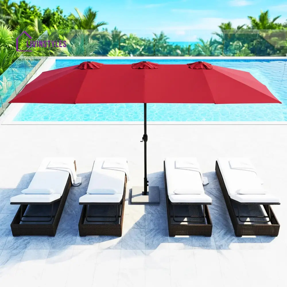 Julie 15FT Double-Sided Outdoor Patio Umbrella with Granite Base Maroon - Patio Umbrella
