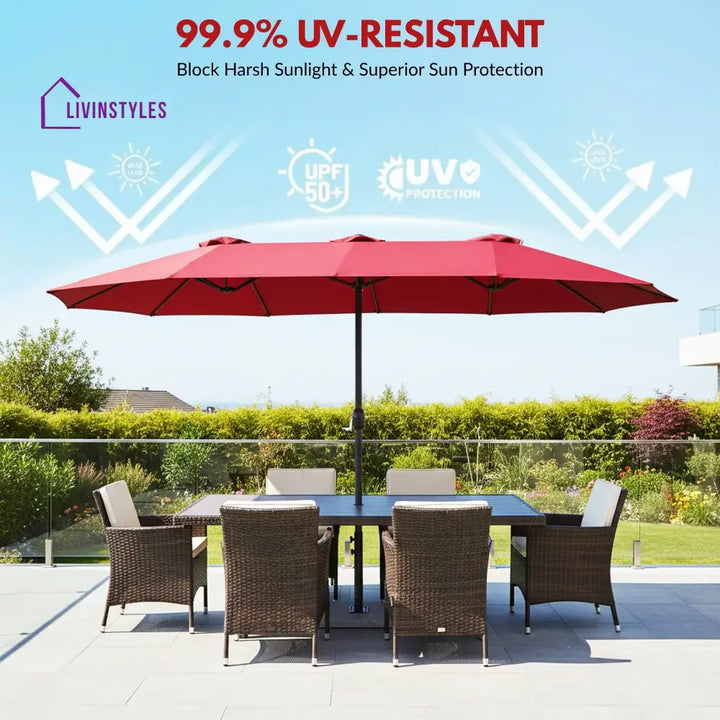 Julie 15FT Double-Sided Outdoor Patio Umbrella with Granite Base Maroon - Patio Umbrella