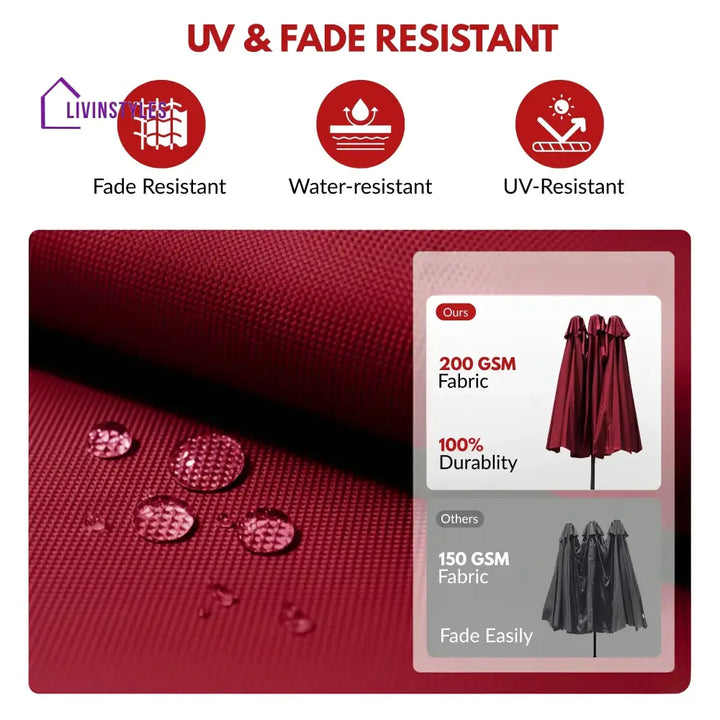 Julie 15FT Double-Sided Outdoor Patio Umbrella with Granite Base Maroon - Patio Umbrella