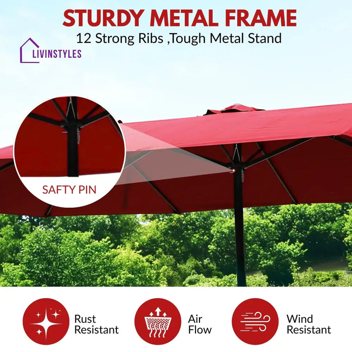 Julie 15FT Double-Sided Outdoor Patio Umbrella with Granite Base Maroon - Patio Umbrella