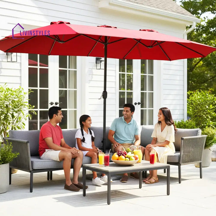 Julie 15FT Double-Sided Outdoor Patio Umbrella with Granite Base Maroon - Patio Umbrella