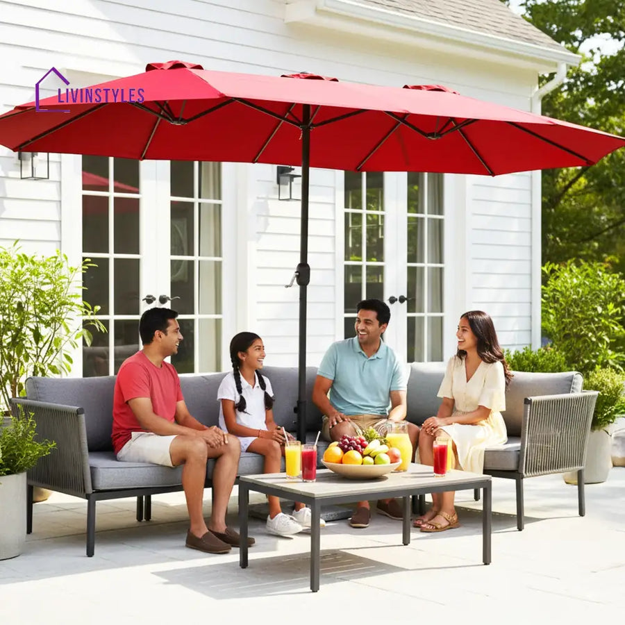 Julie 15FT Double-Sided Outdoor Patio Umbrella with Granite Base Maroon - Patio Umbrella