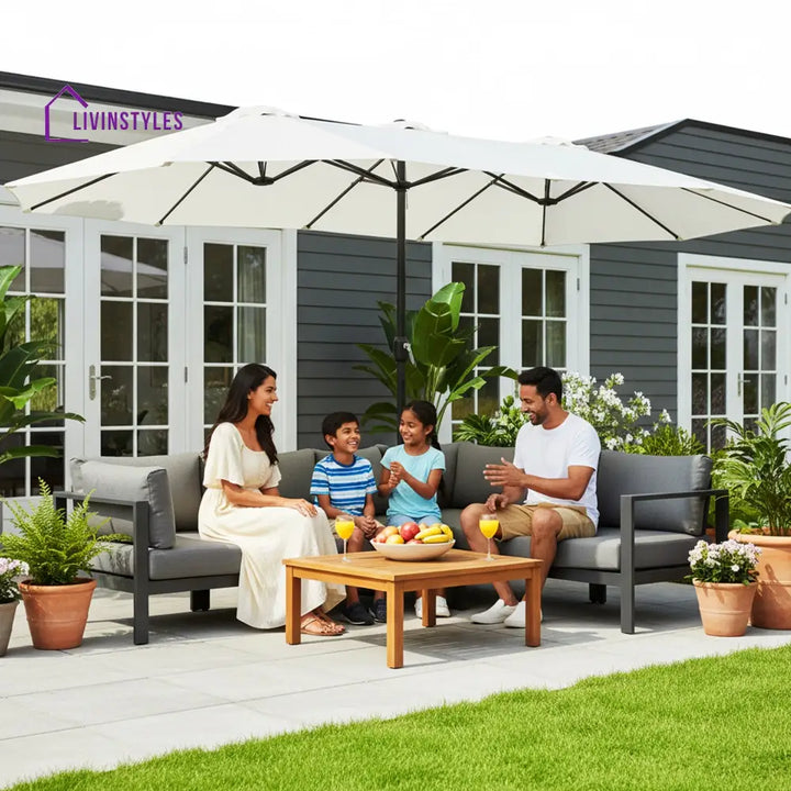 Julie 15ft Double Sided Outdoor Patio Umbrella With Granite Base White - Patio Umbrella