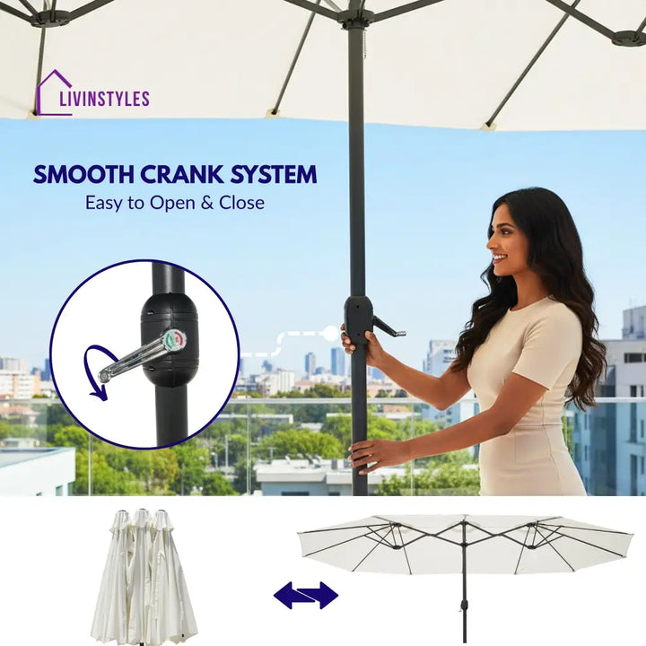 Julie 15ft Double Sided Outdoor Patio Umbrella With Granite Base White - Patio Umbrella