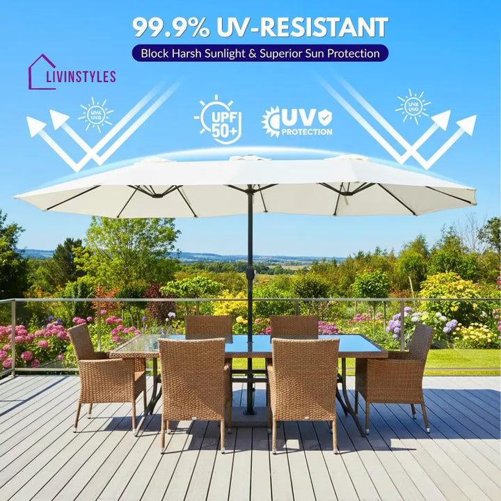 Julie 15ft Double Sided Outdoor Patio Umbrella With Granite Base White - Patio Umbrella
