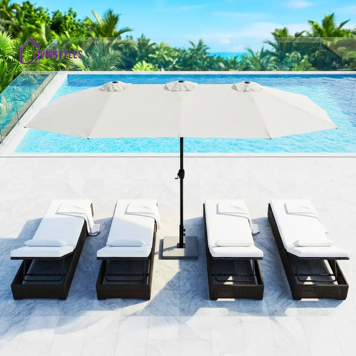Julie 15ft Double Sided Outdoor Patio Umbrella With Granite Base White - Patio Umbrella