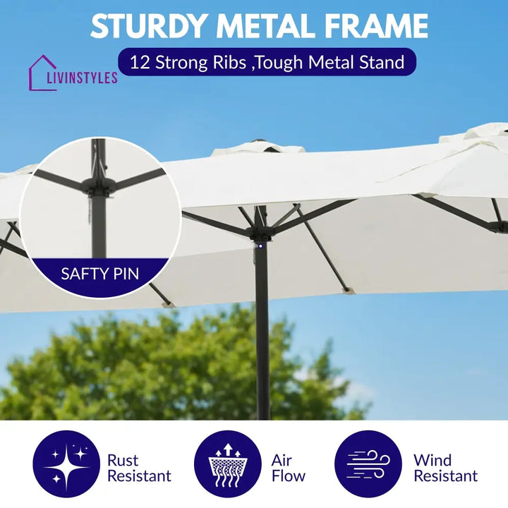 Julie 15ft Double Sided Outdoor Patio Umbrella With Granite Base White - Patio Umbrella